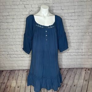 Old Navy Dusty Navy Blue Boho Dress with Crochet Lace Size M